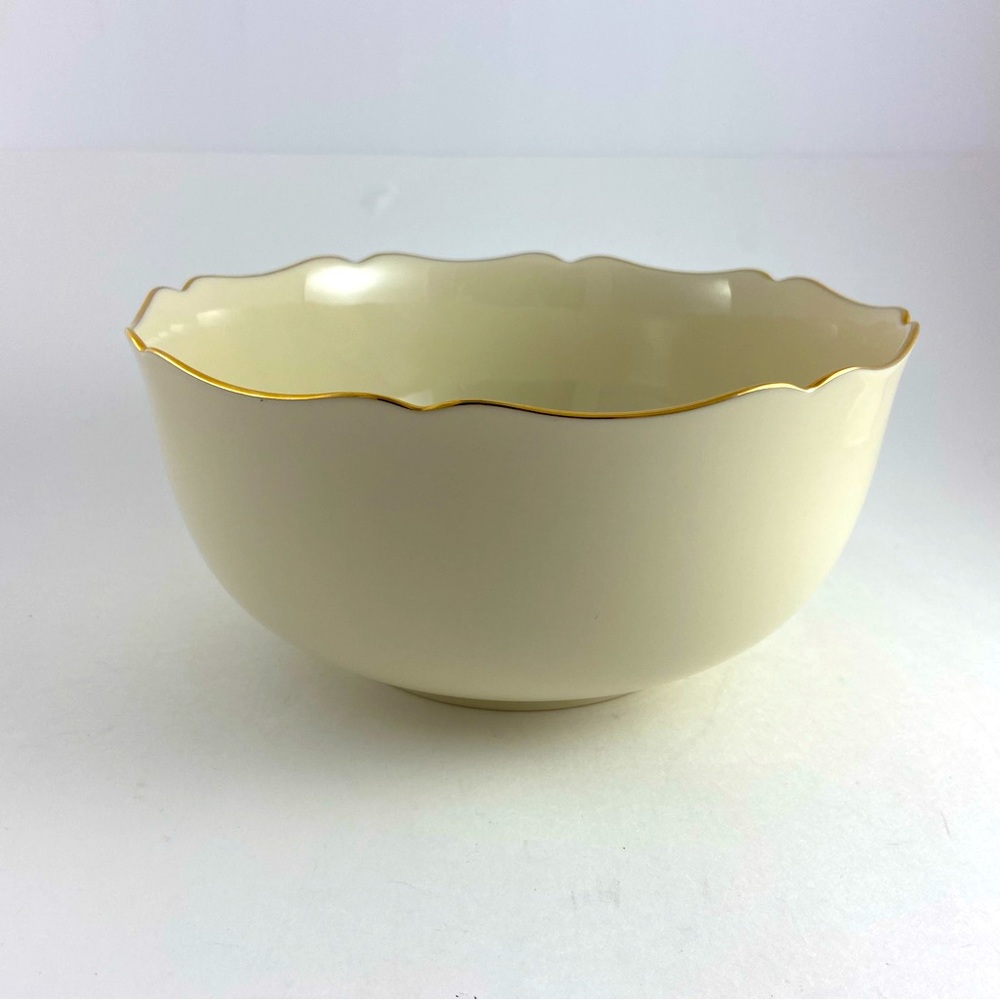 Vintage Lenox Ivory Holiday Large Bowl Scalloped Gold Trim 8" Serving Bowl